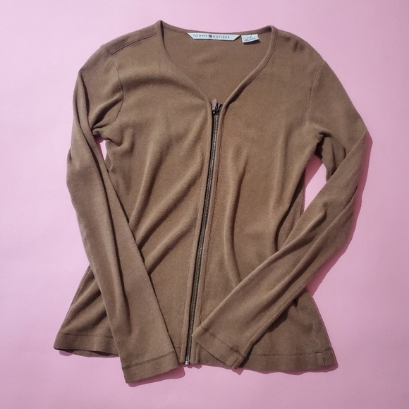 Tommy Hilfiger Sweaters - Tommy Hilfiger Olive Green Zip Up Knit Sweater